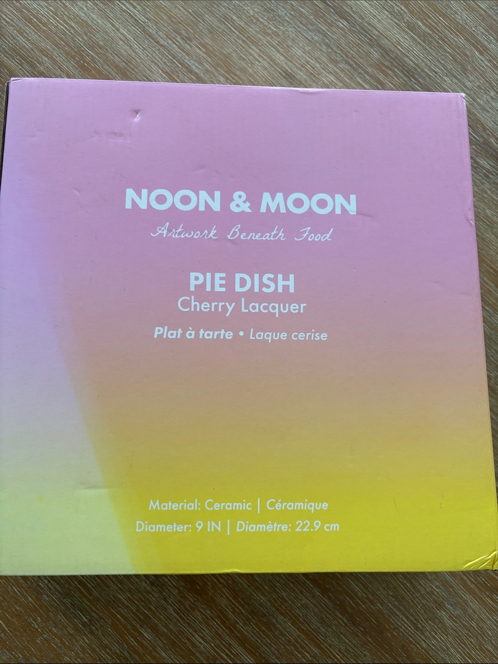 New In Box Noon & Moon Cherry Lacquer Pie Dish -
